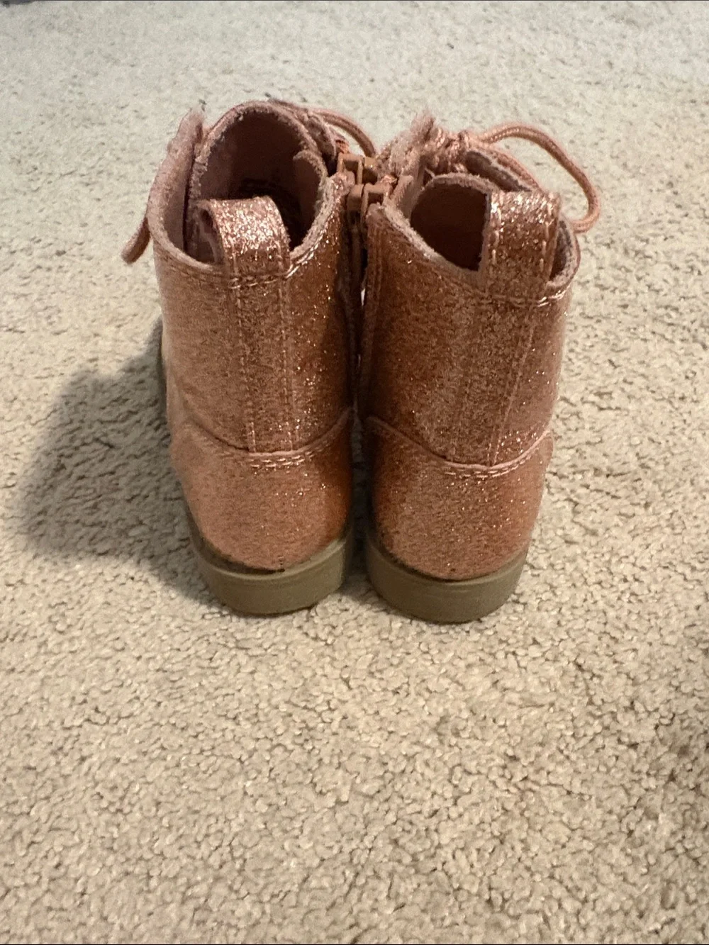 Toddler Girl Glitter Lace-Up Boots - Rose Gold (Size 7)